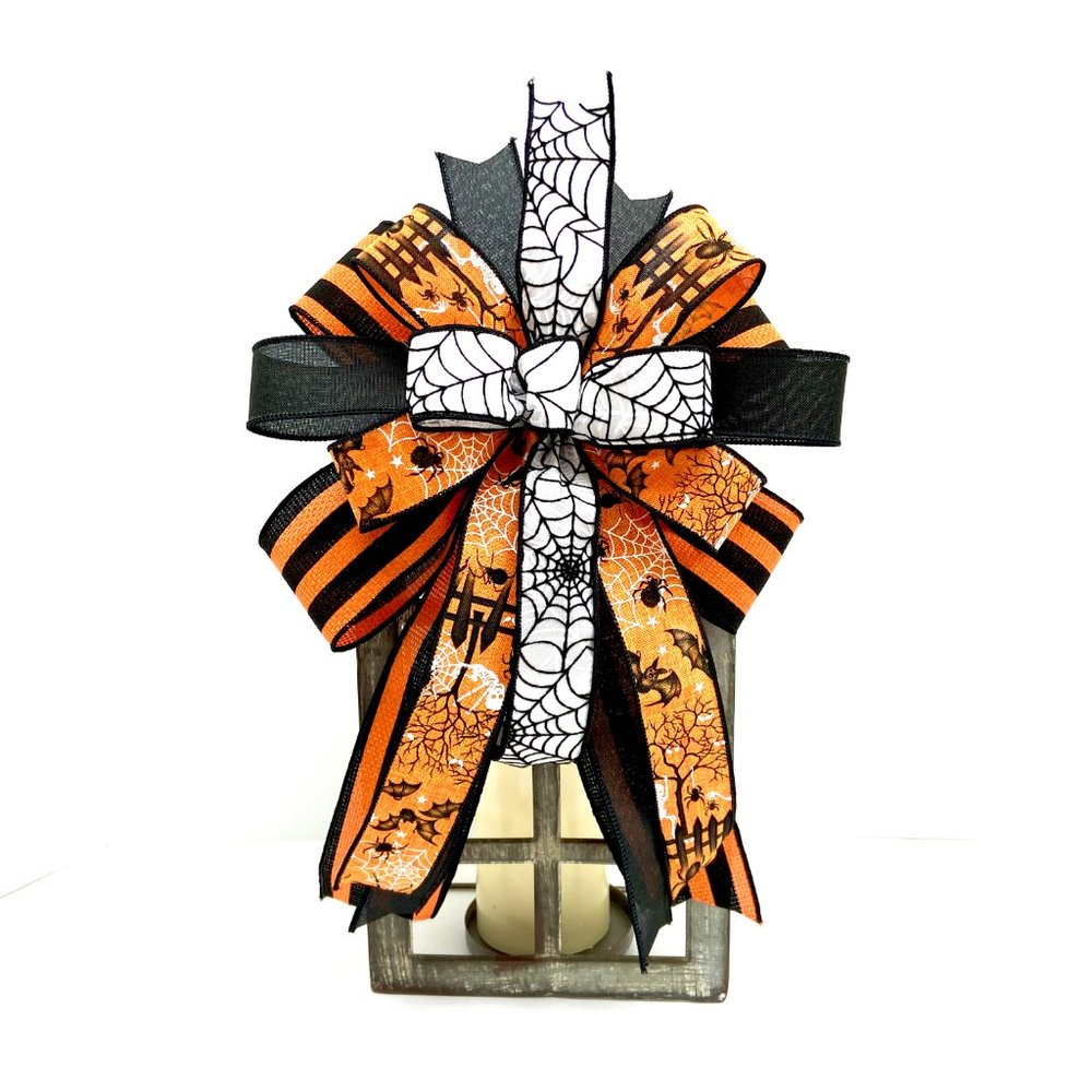 Orange and Black Halloween Wreath Bow